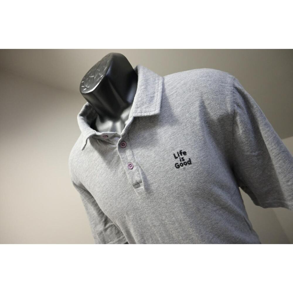 Life is Good Classic Polo Shirt‎ Cotton Gray Short Sleeve Mens Size Large